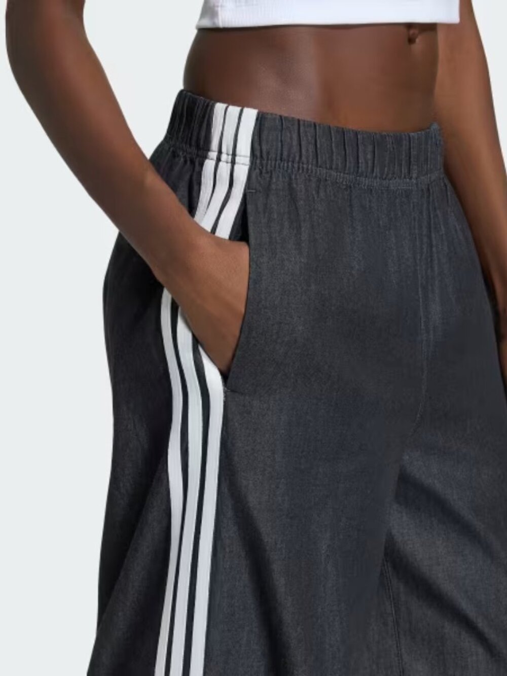 ADIDAS ORIGINALS SUMMER GLOW BLACK DENIM WIDE LEG PANTS - Picture 3 of 5